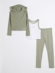 River Island Green Girls Rib 100% Cotton Top and Leggings Set - Image 1 of 6