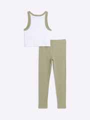 River Island Green Girls Rib 100% Cotton Top and Leggings Set - Image 3 of 6