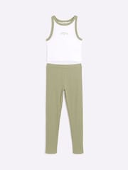 River Island Green Girls Rib 100% Cotton Top and Leggings Set - Image 4 of 6