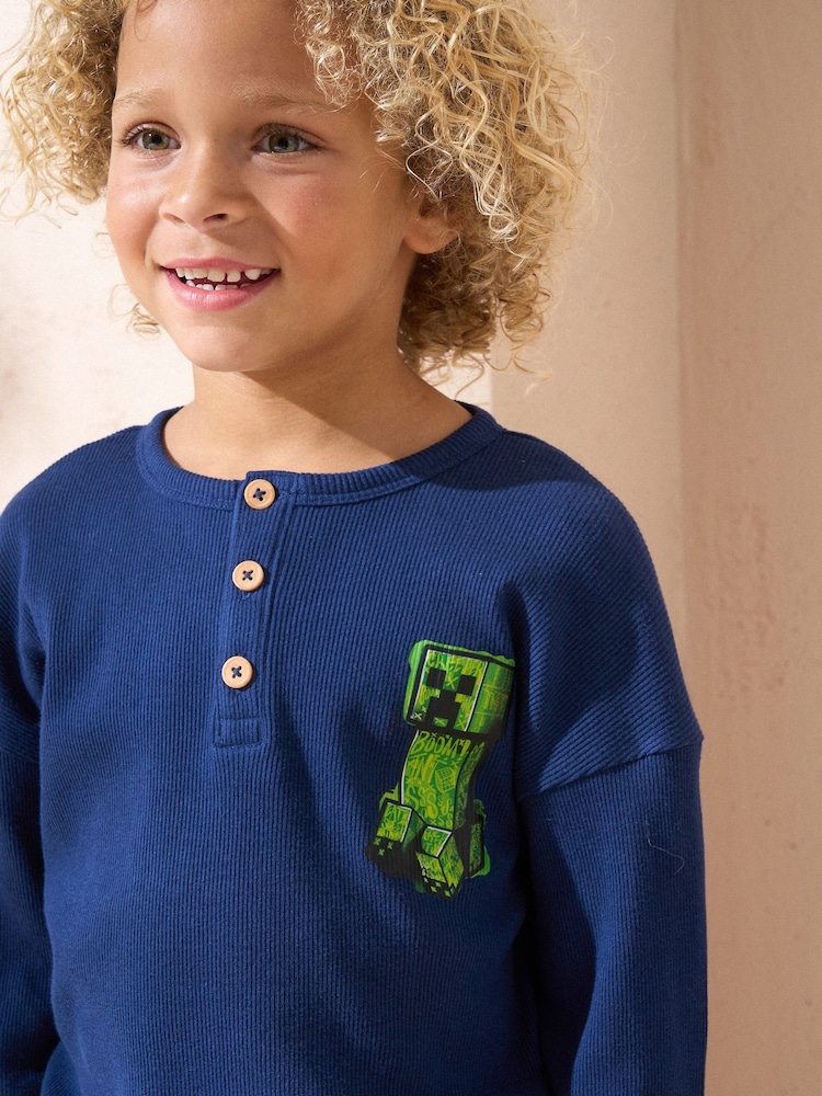 Angel & Rocket Minecraft Pyjama-Set mit Henley-Oberteil aus geripptem Material, 100 % Baumwolle - Bild 2 von 3 Angel & Rocket Minecraft Pyjama-Set mit Henley-Oberteil aus geripptem Material, 100 % Baumwolle - Bild 2 von 3