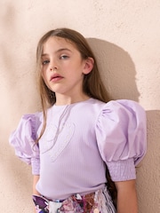 Angel & Rocket Purple Agatha Heart Print Rib T-Shirt - Image 2 of 4