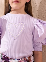 Angel & Rocket Purple Agatha Heart Print Rib T-Shirt - Image 4 of 4