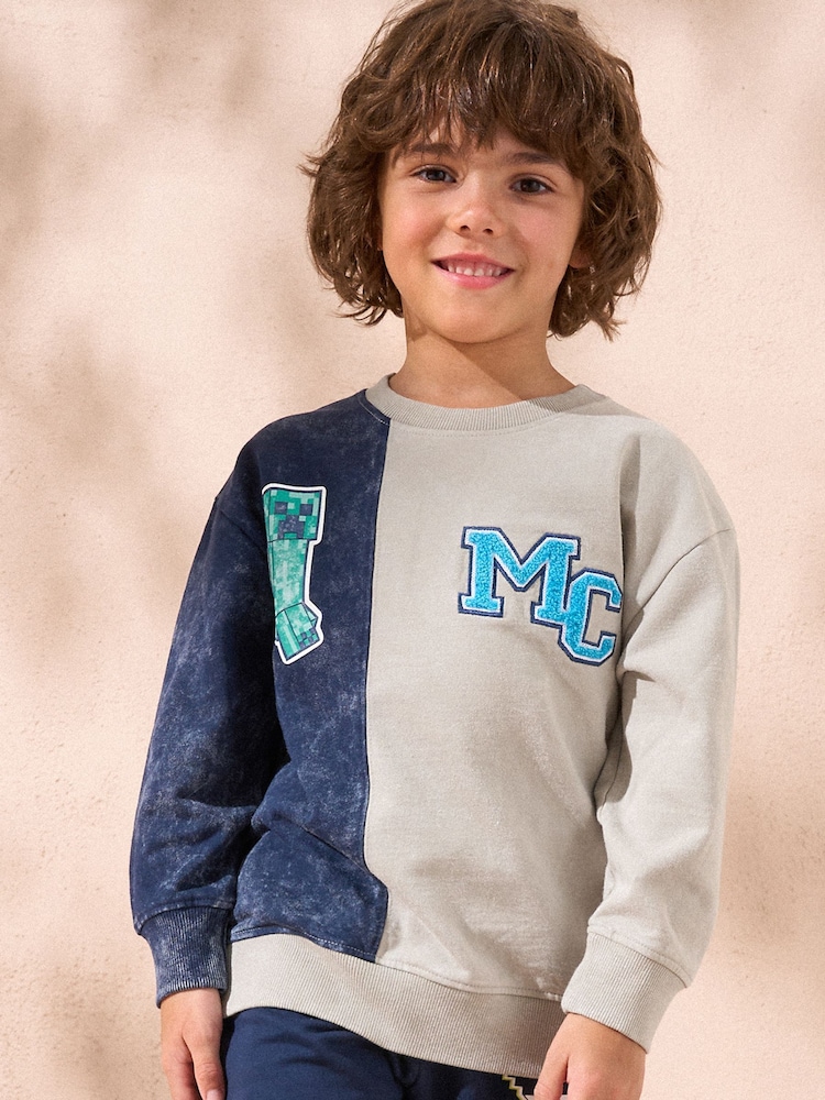 Angel & Rocket Blue Minecraft Washed Block 100% Cotton Sweatshirt - Image 1 of 6