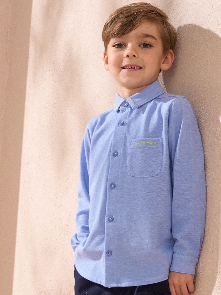 Angel & Rocket Blue Curtis Blue Pique Textured 100% Cotton Shirt - Image 1 of 5