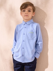 Angel & Rocket Blue Curtis Blue Pique Textured 100% Cotton Shirt - Image 2 of 5