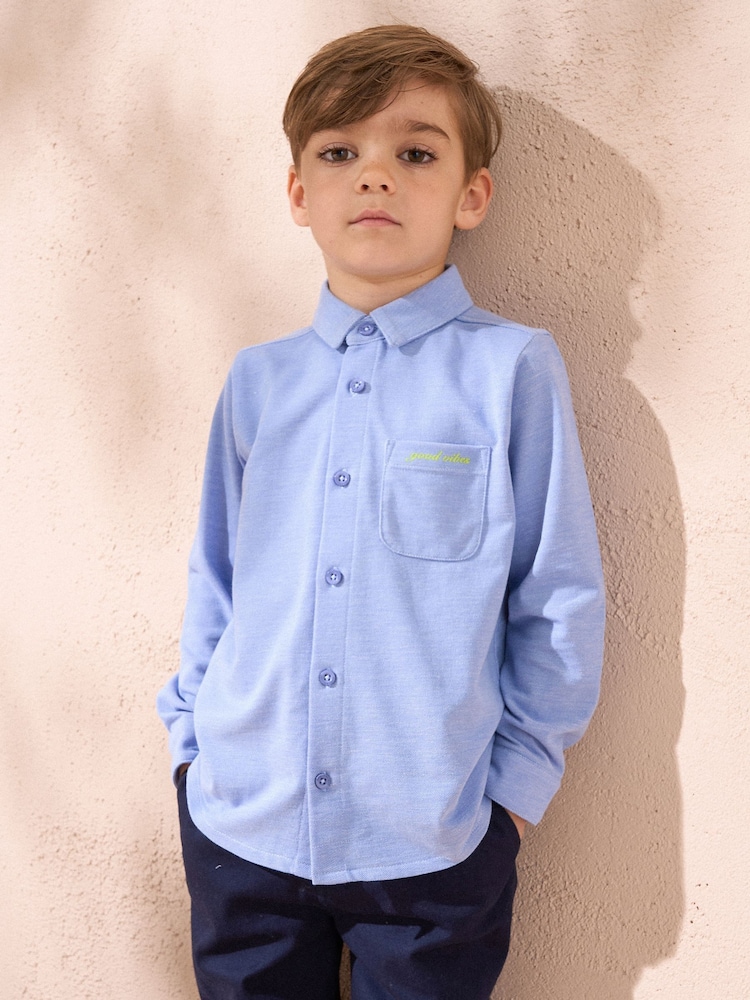 Angel & Rocket Blue Curtis Blue Pique Textured 100% Cotton Shirt - Image 2 of 5
