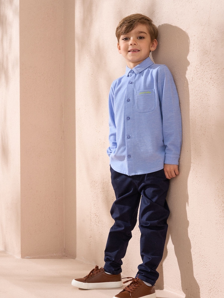 Angel & Rocket Blue Curtis Blue Pique Textured 100% Cotton Shirt - Image 3 of 5