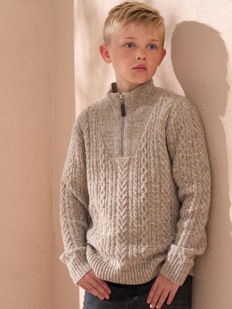 Angel & Rocket Natural Connor Cable Zip Neck Jumper - Image 2 of 5