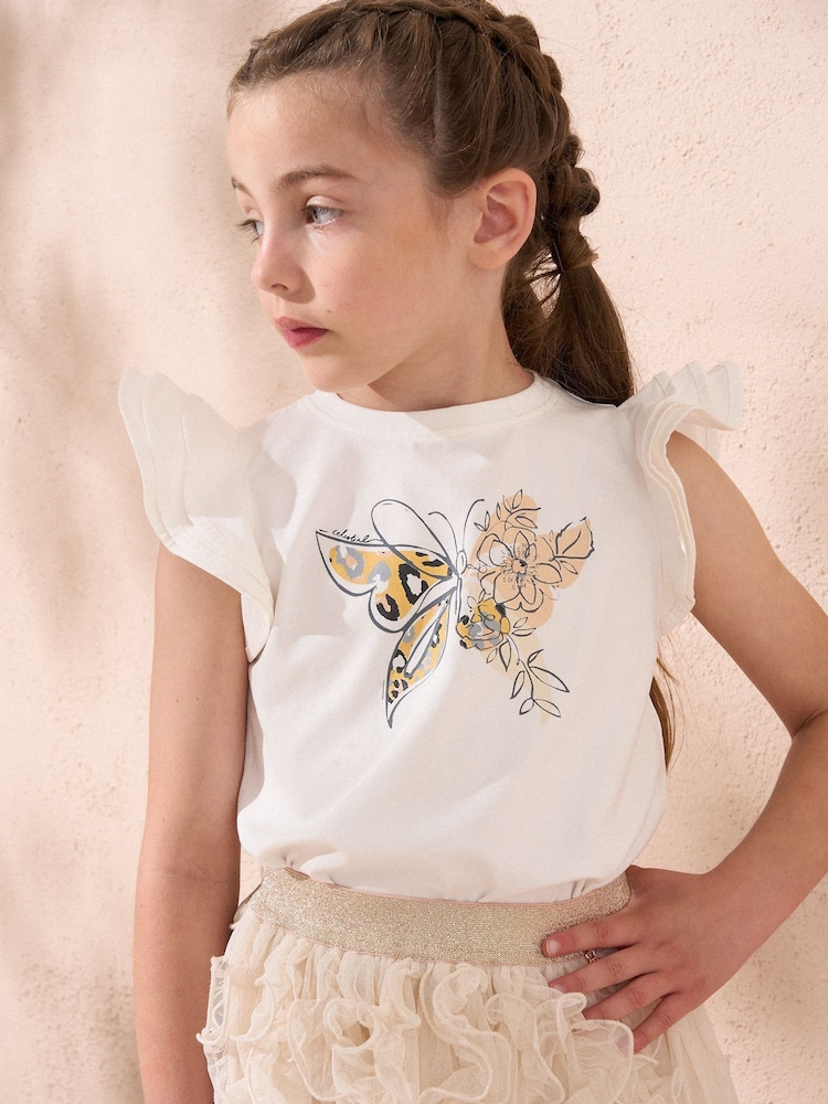 Angel & Rocket Cream Anya Butterfly Flutter Sleeve Top - Image 2 of 3 Angel & Rocket Cream Anya Butterfly Flutter Sleeve Top - Image 2 of 3