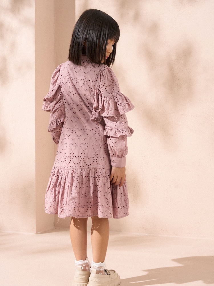 Angel & Rocket Pink Amelie Broderie Shirt 100% Cotton Dress - Image 2 of 5