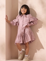 Angel & Rocket Pink Amelie Broderie Shirt 100% Cotton Dress - Image 3 of 5