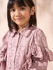 Angel & Rocket Pink Amelie Broderie Shirt 100% Cotton Dress - Image 5 of 5
