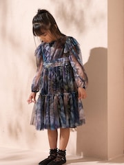 Angel & Rocket Blue Alessia Floral Print Mesh Dress - Image 1 of 5