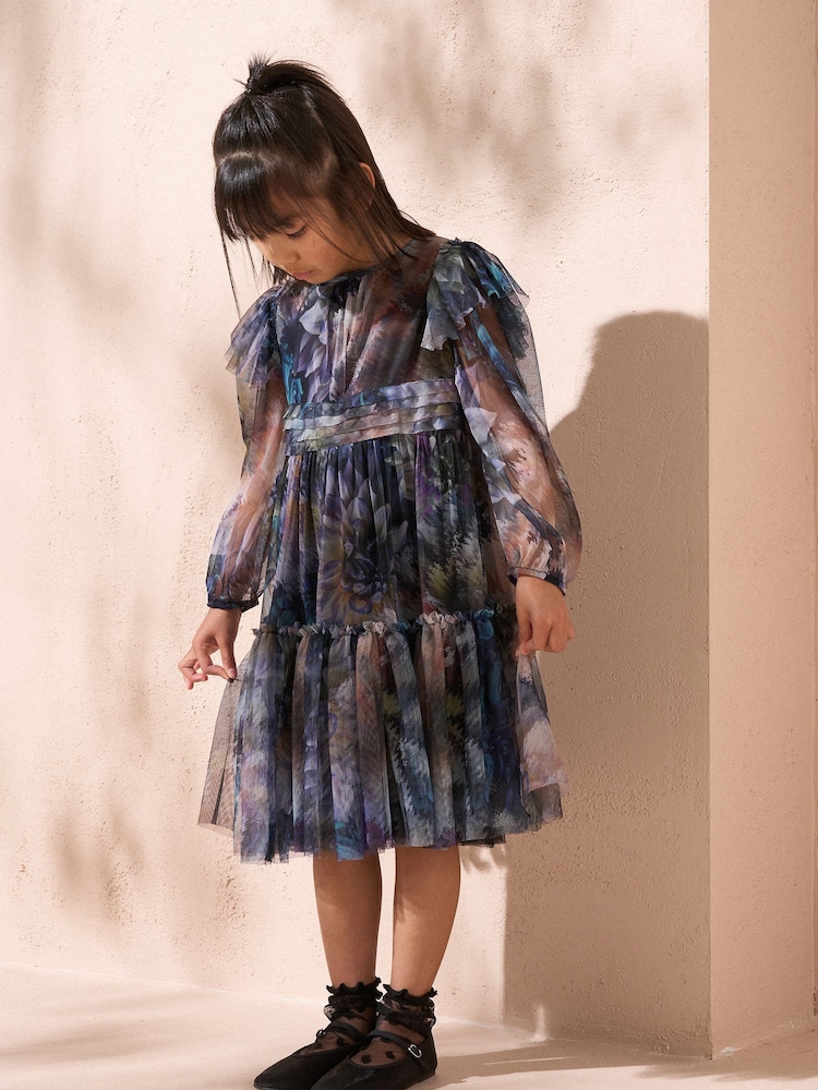 Angel & Rocket Blue Alessia Floral Print Mesh Dress - Image 1 of 5