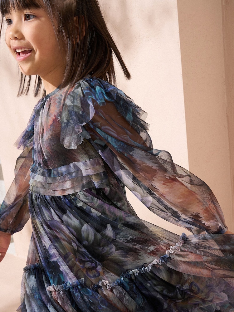 Angel & Rocket Blue Alessia Floral Print Mesh Dress - Image 5 of 5