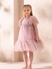 Angel & Rocket Pink Hallie Star Print Mesh Dress - Image 1 of 3