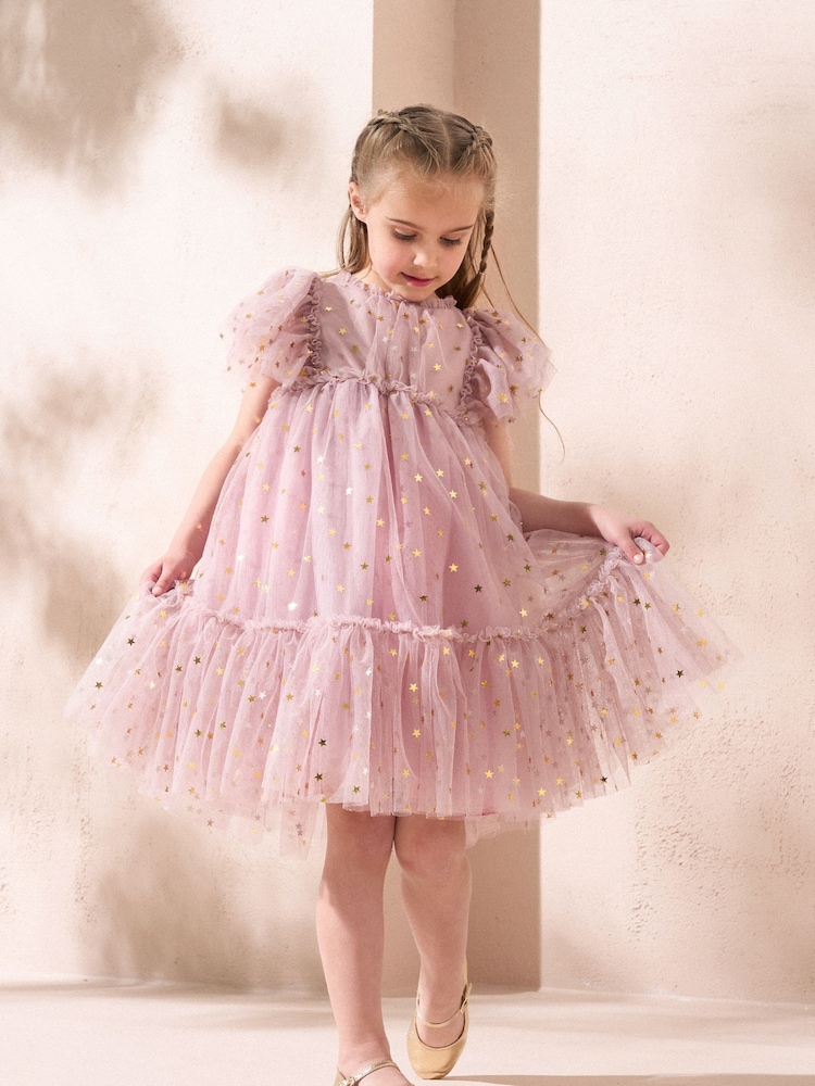 Angel & Rocket Pink Hallie Star Print Mesh Dress - Image 2 of 3