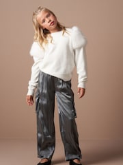 Angel & Rocket Silver Vivienne Hammered Satin Cargo Trousers - Image 1 of 4