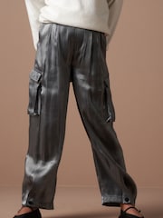 Angel & Rocket Silver Vivienne Hammered Satin Cargo Trousers - Image 2 of 4