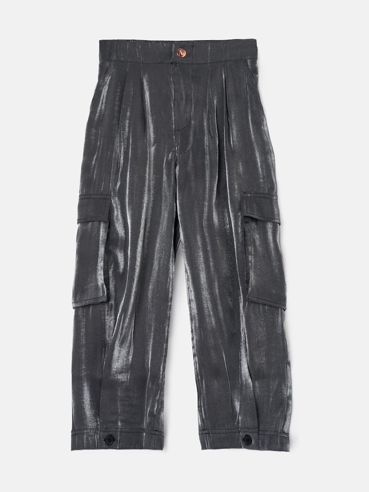 Angel & Rocket Silver Vivienne Hammered Satin Cargo Trousers - Image 3 of 4