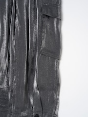 Angel & Rocket Silver Vivienne Hammered Satin Cargo Trousers - Image 4 of 4