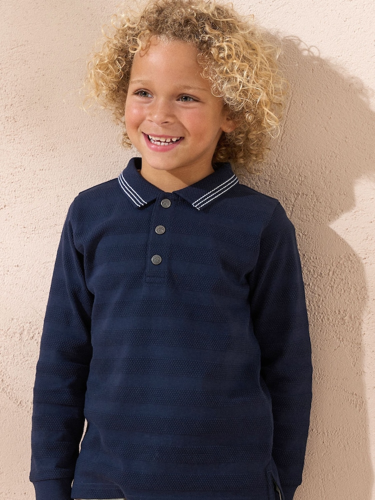 Angel & Rocket Blue Caleb Textured Stripe 100% Cotton Polo Shirt - Image 1 of 6