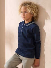 Angel & Rocket Blue Caleb Textured Stripe 100% Cotton Polo Shirt - Image 2 of 6