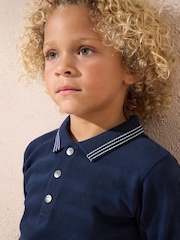 Angel & Rocket Blue Caleb Textured Stripe 100% Cotton Polo Shirt - Image 3 of 6