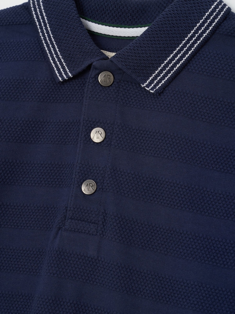 Angel & Rocket Blue Caleb Textured Stripe 100% Cotton Polo Shirt - Image 6 of 6