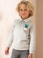 Angel & Rocket Grey Minecraft Washed Rugby 100% Cotton Polo Shirt - Image 1 of 3