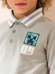 Angel & Rocket Grey Minecraft Washed Rugby 100% Cotton Polo Shirt - Image 3 of 3