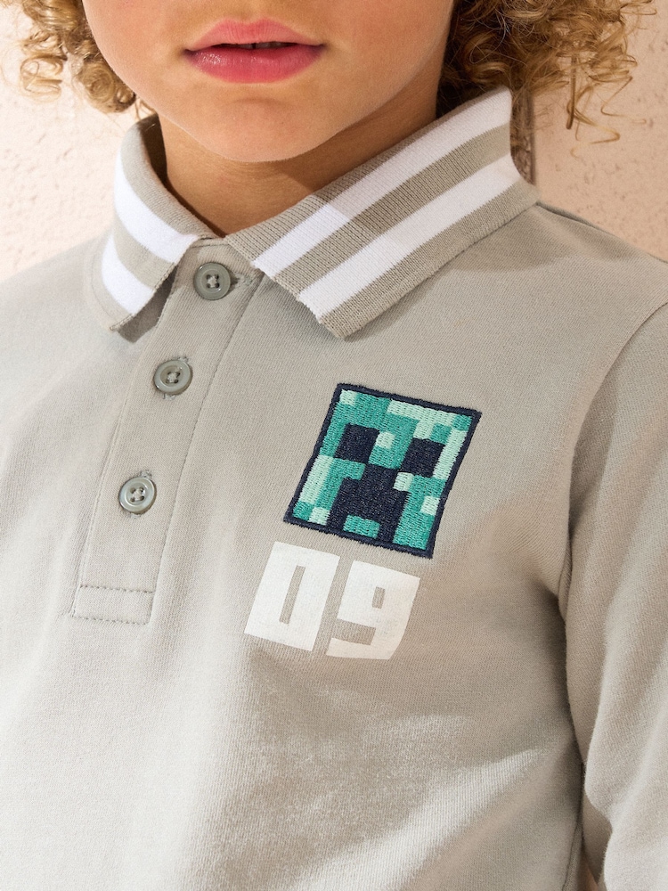 Angel & Rocket Grey Minecraft Washed Rugby 100% Cotton Polo Shirt - Image 3 of 3