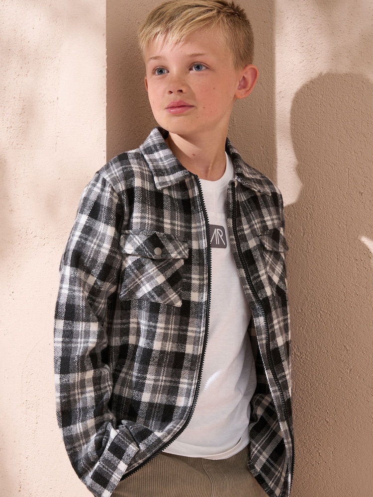 Angel & Rocket Black Black Hayden Brushed Check 100% Cotton Shacket - Image 1 of 5