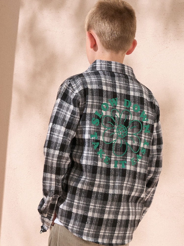 Angel & Rocket Black Black Hayden Brushed Check 100% Cotton Shacket - Image 2 of 5