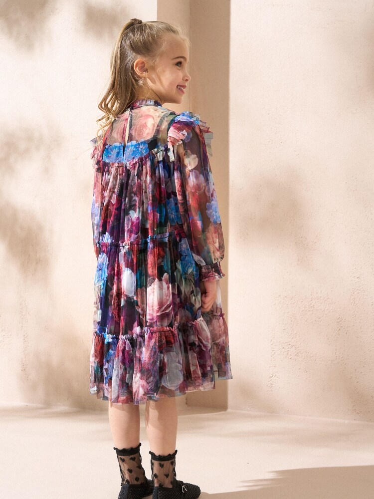 Angel & Rocket Purple Eleanor Floral Mesh Dress - Image 2 of 5 Angel & Rocket Purple Eleanor Floral Mesh Dress - Image 2 of 5