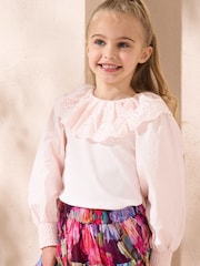 Angel & Rocket Pink Embroidered Collar Rib Top - Image 1 of 5