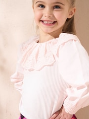 Angel & Rocket Pink Embroidered Collar Rib Top - Image 3 of 5