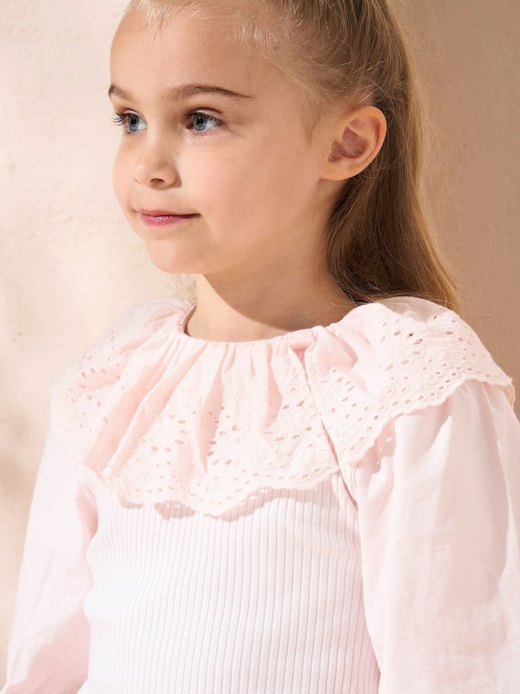 Angel & Rocket Pink Embroidered Collar Rib Top - Image 5 of 5 Angel & Rocket Pink Embroidered Collar Rib Top - Image 5 of 5