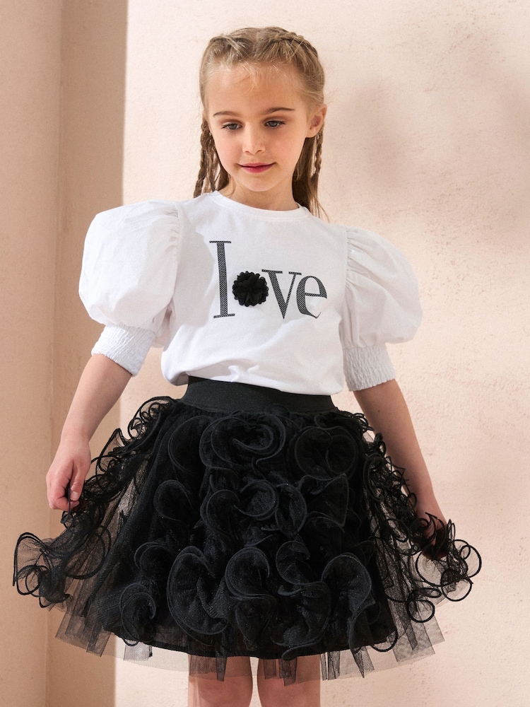 Angel & Rocket White Heidi Woven Puff Sleeve Love T-Shirt - Image 1 of 6