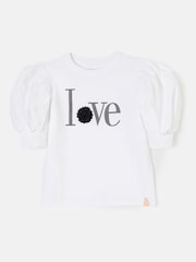 Angel & Rocket White Heidi Woven Puff Sleeve Love T-Shirt - Image 4 of 6