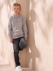 Angel & Rocket Grey Caleb Textured Stripe 100% Cotton Polo Shirt - Image 3 of 7