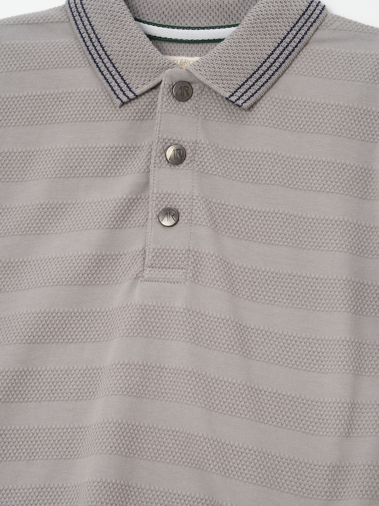 Angel & Rocket Grey Caleb Textured Stripe 100% Cotton Polo Shirt - Image 7 of 7