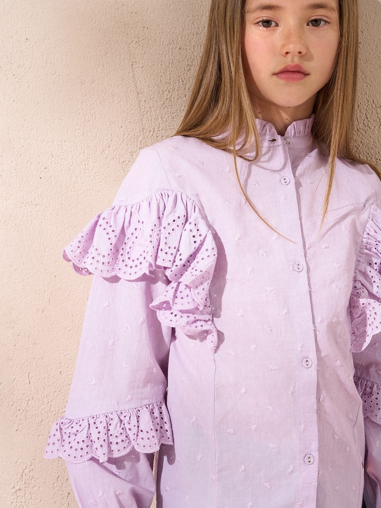 Angel & Rocket Purple Lea Broderie Frill Woven 100% Cotton Top - Image 2 of 6