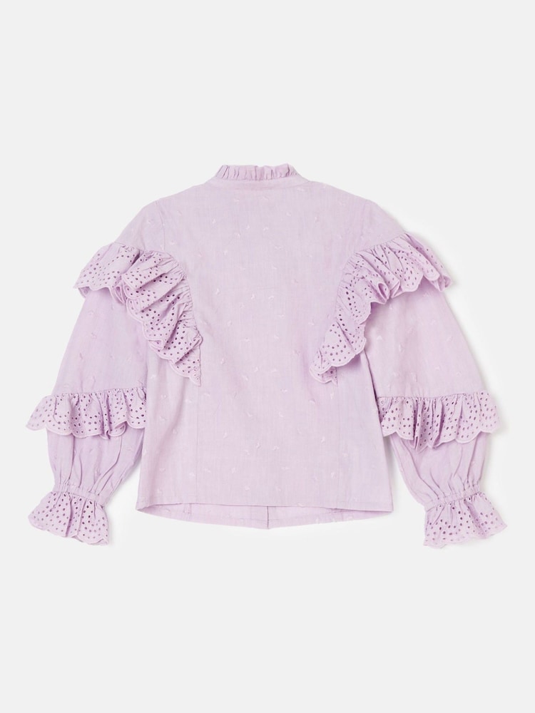 Angel & Rocket Purple Lea Broderie Frill Woven 100% Cotton Top - Image 5 of 6