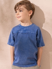 Angel & Rocket Blue Evan Yoke Detail Washed 100% Cotton T-Shirt - Image 1 of 5
