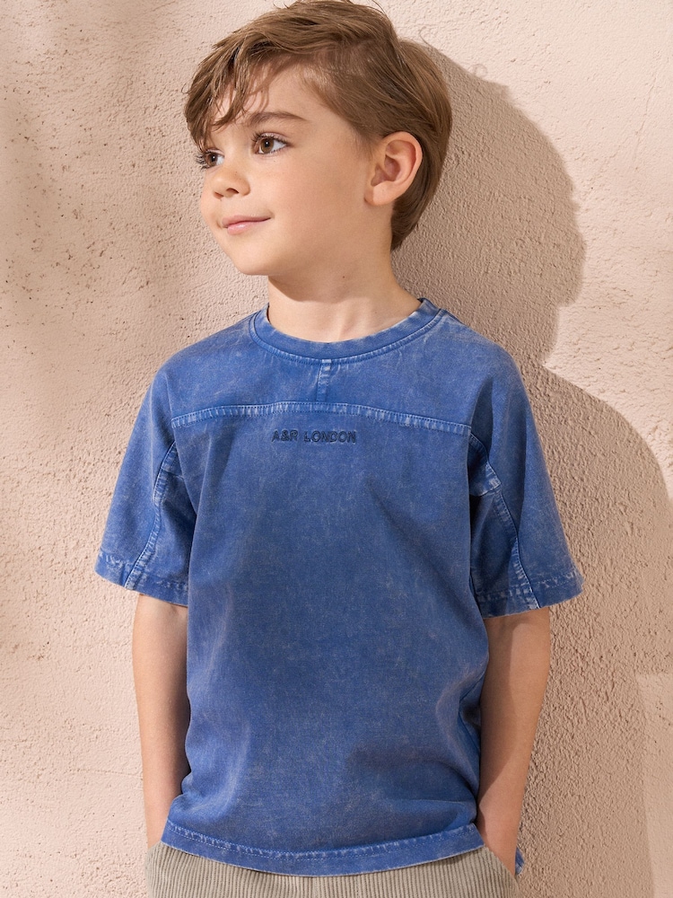 Angel & Rocket Blue Evan Yoke Detail Washed 100% Cotton T-Shirt - Image 1 of 5