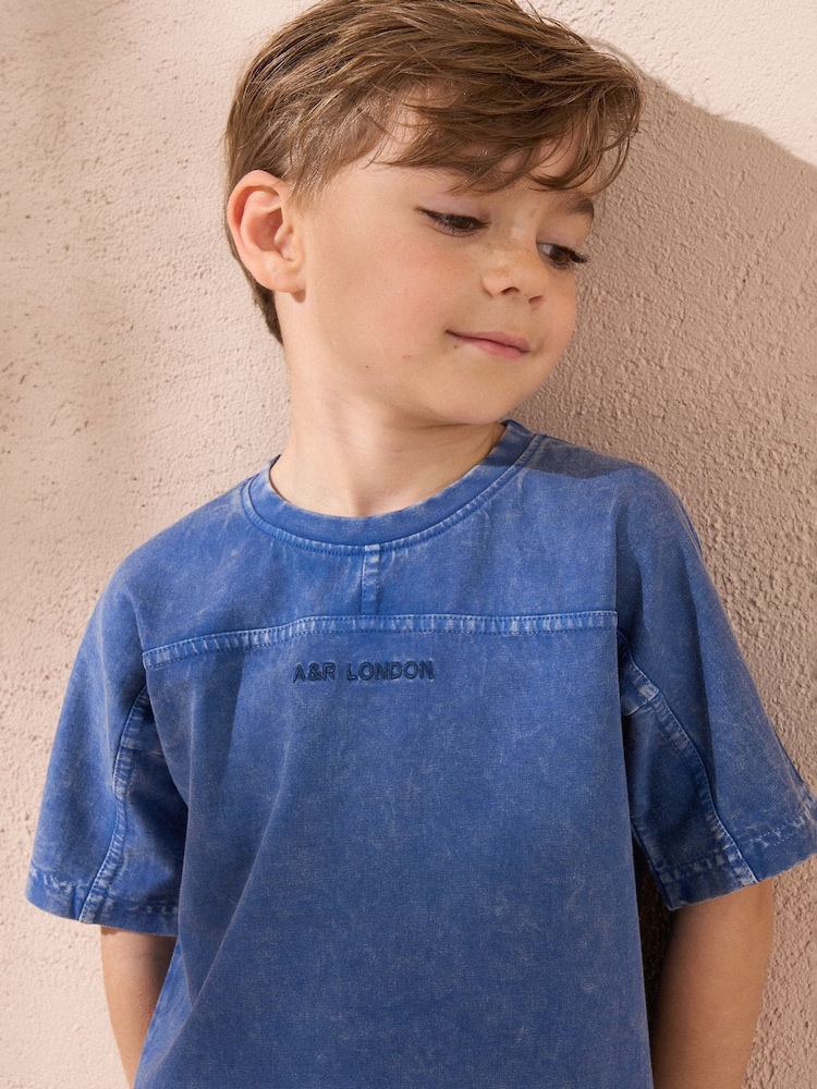 Angel & Rocket Blue Evan Yoke Detail Washed 100% Cotton T-Shirt - Image 5 of 5