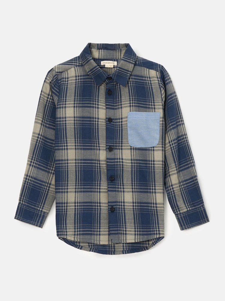 Angel & Rocket Blue Edison Panelled Check 100% Cotton Shirt - Image 1 of 3