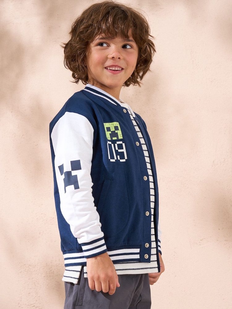 Angel & Rocket Blue Minecraft Preppy Varsity 100% Cotton Jacket - Image 4 of 6