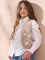 Angel & Rocket Natural Lina Embroidered Gilet - Image 1 of 6